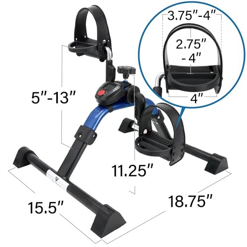 Vaunn Foldable Compact Professional Wrist Arm Leg Strengtheners Pedal Exerciser with Electronic Display for Indoor Exerciser and Physical Therapy - color: Metallic Blue