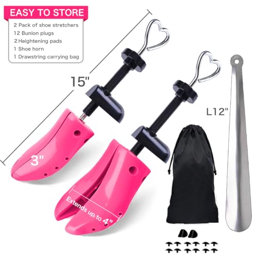 LANNEY Shoe Stretcher for Women & Men Wide Feet - Premium Shoe Expander Widener Stretch Length Width - color: Neon Pink, size: 5.5-10 women