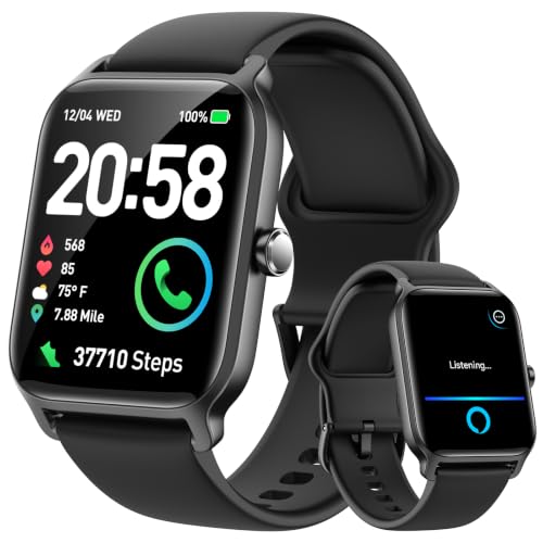 Fitpolo Smart Watches for Men Android & iPhone, Alexa Built-in [1.8" HD Screen] IP68 Waterproof Fitness Watch with Bluetooth Call (Answer/Make), Heart Rate/Sleep/SpO2 Monitor, 105+ Sports Tracker - color: Black
