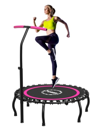 YORIN Rebounder Tranpoline for Adults, 330LBS Fitness Indoor Tranpoline, 40" 48" 50" Mini Exercise Tranpoline with Bungees, Stable Quiet Workout Small Tranpoline, Equipment Exercise at Home - color: Pink, size: 40inch
