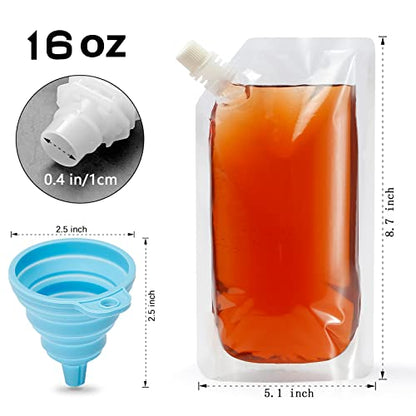 Liquor Flask Concealable And Reusable Cruise Sneak Drink Pouches Travel Drinking Alcohol Plastic Flasks bags with Funnel (16OZ-6PCS) - size: 16OZ-6PCS