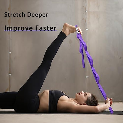 Stretching Strap Yoga Strap with Loops for Physical Therapy, Non-Elastic - color: Purple