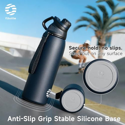 FJbottle 20oz Stainless Steel Insulated Water Bottle No Straw Spout Lid - color: Classic Navy, size: 20 Ounces