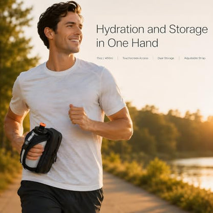 HECHZSO Handheld Running Water Bottle with Touchscreen Phone Pocket