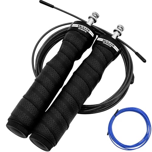 WYOX Weighted Jump Rope Adjustable Skipping Rope for Men & Women Dual Cable System with Thick & Light Cable Perfect for Double Unders, Boxing, CrossFit, Cardio, Endurance, and Fitness Training - color: Black