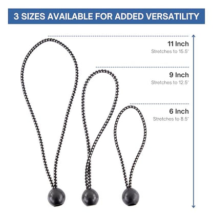 Kotap BB-11B Ball Bungee Cord, Heavy-Duty & Versatile, Indoor & Outdoor, Tarp Tie-Down, Organize & Secure, 11-Inch, Black, (50 Pack) - size: 11 Inch, style: 50-Pack