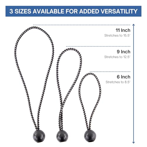 Kotap BB-9B Ball Bungee Cord, Heavy-Duty & Versatile, Indoor & Outdoor, Tarp Tie-Down, Organize & Secure, 9-Inch, Black, 50 Pack - size: 9 Inch, style: 50-Pack
