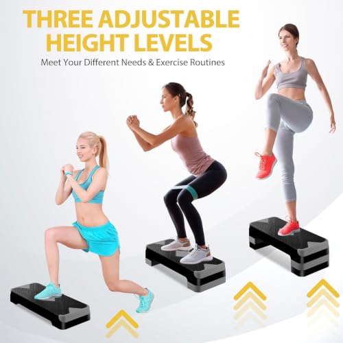 ZENY 26.5 inch Aerobic Step Platform with 4 Step Risers, 400 lbs Capacity - color: Grey