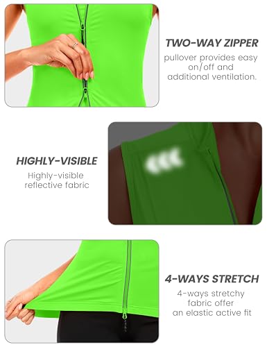 Little Donkey Andy Women's Breathable Cycling Vests full Zip Reflective Sleeveless Jerseys Running Biking Shirts 4 Pockets - color: Fluorescent Yellow, size: Large