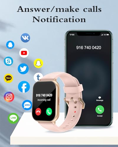 RUIMEN Smart Watches for Women (Answer/Make Call, 2 Bands), 1.8", Pink - color: Pink