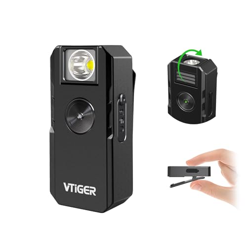 VTIGER C1 Rechargeable EDC Flashlight Clip-on Light, 1300 Lumens Powerful Portable Mini Swivel Clip Light,Multi-Mode,IPX6 Waterproof, Magnetic Small Pocket Lights for Cycling,Working,Emergency,Signal - color: Black