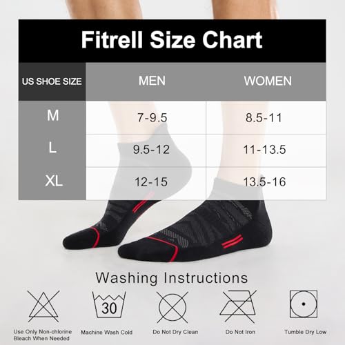 FITRELL Men's 6 Pack Ankle Running Socks Low Cut Cushioned Athletic Sports Socks 7-9/9-12/12-15 - color: Black+red, size: 12-15