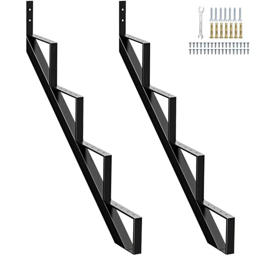 Steel Stair Riser 4 Step, Metal Stair Stringers for Deck Height 34.6 inches, Steel Stair Step Riser for Outside Stairs（2Pack - size: 4 Step
