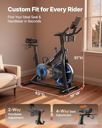MERACH Exercise Bike, Magnetic Resistance, 330lbs Capacity - color: Blue