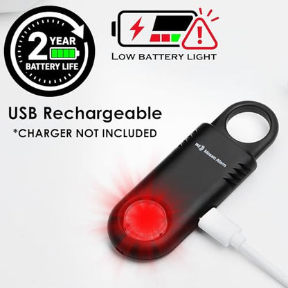 Rechargeable 135dB Personal Alarm Ultra Bright Flashlight Strobe Light - color: Black