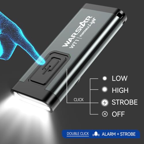 WARSTAR Keychain Flashlight with Personal Safety Alarm, 200LM Mini EDC Light, USB-C Rechargeable Emergency Siren for Women & Night Safety (2pack,Grey*2) - color: 2pack,Grey*2