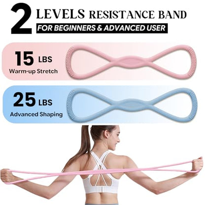 Figure 8 Resistance Band with Handles, for Home Gym,Yoga & Physical Therapy - color: 15lb Pink + 25lb Blue