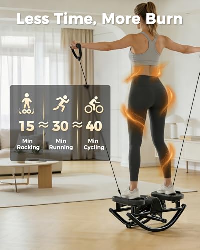 FineWay Upgraded Rock Stepper 2.0 for Exercise at Home, Rocking Stepper Side to Side, Low-Impact Knee-Friendly Exercise Machine with Resistance Bands, LCD Monitor & 330 LBS Capacity, Full Body Workout - color: All Black