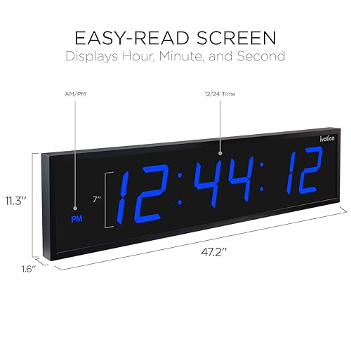 Ivation Oversized Digital Wall Clock with Large LED Display & Timer, 48" - color: Blue, size: 48" Inch