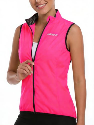qualidyne Women's Windproof Cycling Vest, Full-Zip Bike Jacket with Pocket - color: Red, size: Small