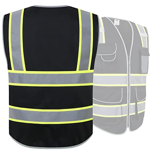 JKSafety Safety Vest for Men Women Reflective Hi Vis JK901 Black M - color: Black Yellow Strips, size: Medium