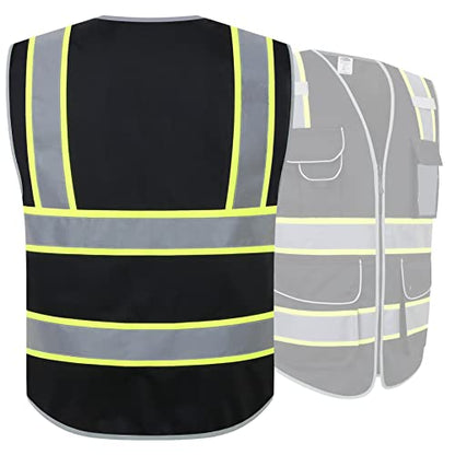 JKSafety Safety Vest for Men Women Reflective Hi Vis JK901 Black M - color: Black Yellow Strips, size: Medium