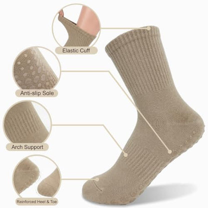 Women Pilates Grip Crew Socks-Cotton Non Slip Yoga Calf Socks for Women - color: 3white2black
