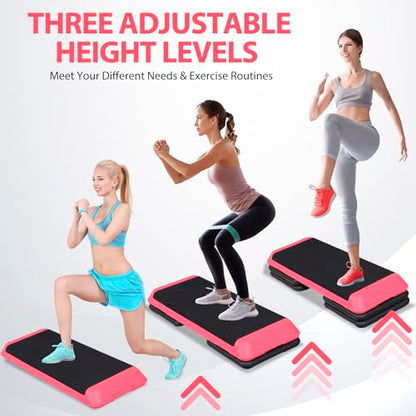 ZenStyle 43" Adjustable Aerobic Stepper Bench with 4/6/8 Inch Risers, Non-Slip Surface for Cardio, Strength Training & Home Fitness Workout - color: Rose Pink