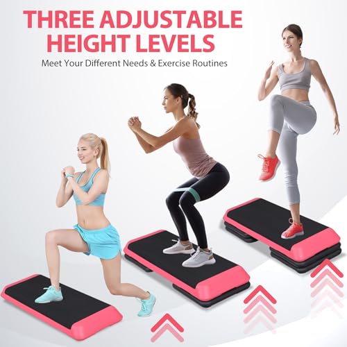 ZenStyle 43" Adjustable Aerobic Stepper Bench with 4/6/8 Inch Risers, Non-Slip Surface for Cardio, Strength Training & Home Fitness Workout - color: Rose Pink