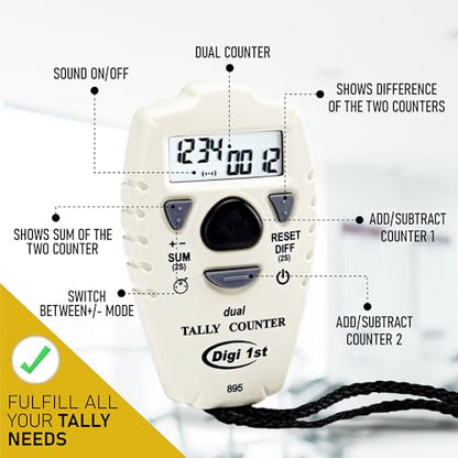 TC-895 Digital Dual Tally Counter, Electronic Up Down Clicker Counter, Add/Subtract People Counter, Handheld Pitch Counter for Golf, Lap & Sports Games - size: 3-1/2
