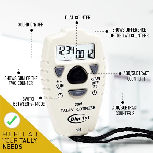 TC-895 Digital Dual Tally Counter, Electronic Up Down Clicker Counter, Add/Subtract People Counter, Handheld Pitch Counter for Golf, Lap & Sports Games - size: 3-1/2 (Pack of 2)