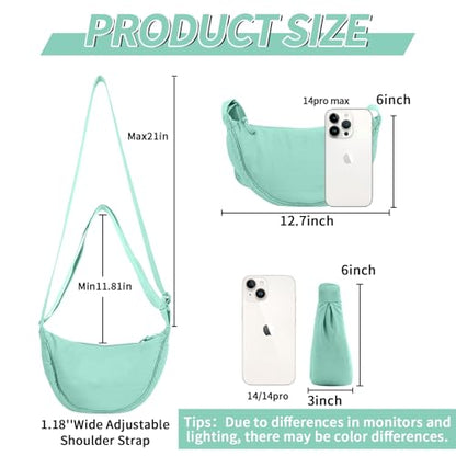 Nylon Crescent Crossbody Bag for Women Purses Trendy Men,Small Travel Sling Bag Hobo - color: Cyan, size: Small