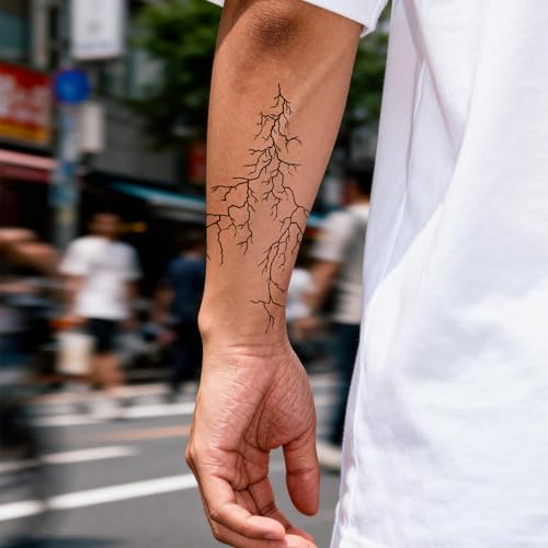Semi Permanent Tattoo, Lightning Crack Branch Minimal Design, Large - color: Lightning
