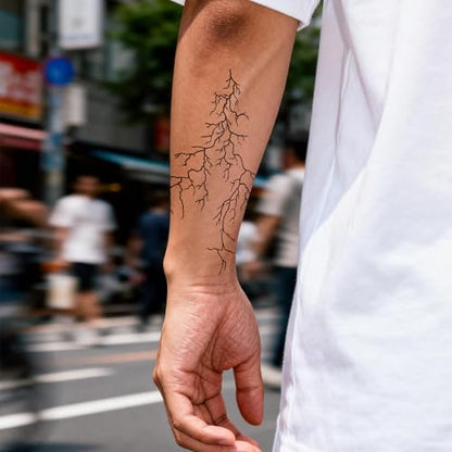 Semi Permanent Tattoo, Lightning Crack Branch Minimal Design, Large - color: Lightning