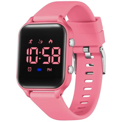 Kids Digital Watches for Boys Girls, Sports Watch with Fitness Tracker, Pedometer, Alarm Clocks, Stopwatch, No App Needed Waterproof Kids Watch, Gift for Teens Student Girls Boys Ages 5-14 - color: L6615E-WatermelonRed