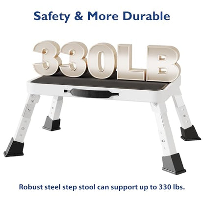 BONTEC Folding Step Stool, 3-Level Adjustable Metal Step Stool, 330lbs - color: White