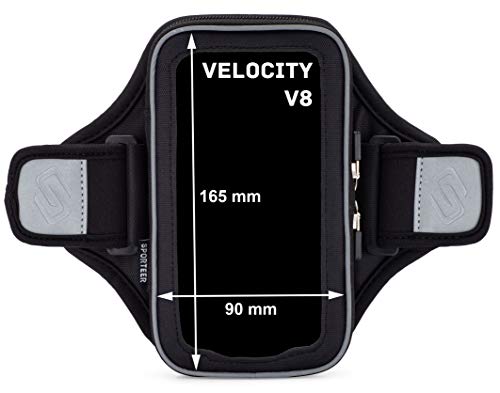 Sporteer Velocity V8 Running Armband - Fits Large Cases - Slim No-Bounce Holder for iPhone 17/16/15 Pro Max & Plus, Galaxy S26+/S25+, Pixel 10 Pro XL - Large-Format Modular Fitness Case - size: S/M Straps