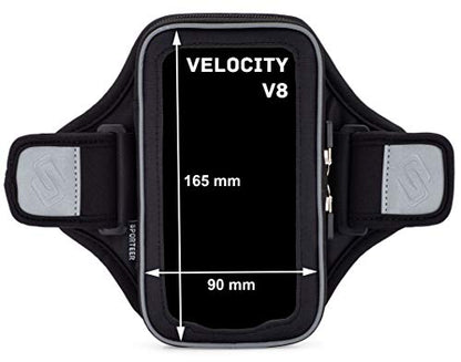 Sporteer Velocity V8 Running Armband - Fits Large Cases - Slim No-Bounce Holder for iPhone 17/16/15 Pro Max & Plus, Galaxy S26+/S25+, Pixel 10 Pro XL - Large-Format Modular Fitness Case - size: S/M Straps