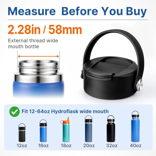 Flip Lid with Handle for Hydro Flask 12 16 20 32 40 64 oz Wide Mouth Bottle - color: Black 1 Pack