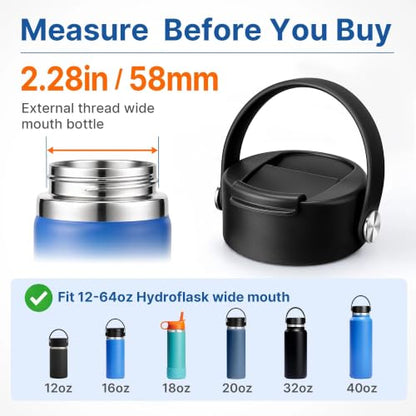 Flip Lid with Handle for Hydro Flask 12 16 20 32 40 64 oz Wide Mouth Bottle - color: Black 1 Pack