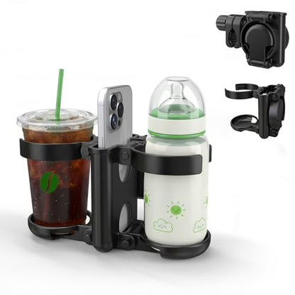 ZealSound Stroller Cup Holder, 3-in-1 Bottle Holder with Phone Holders for Stroller Wheelchair Scooter Walker Bike, Foldable Universal Drink Holder for Uppababy Bugaboo Nuna Doona - size: Small