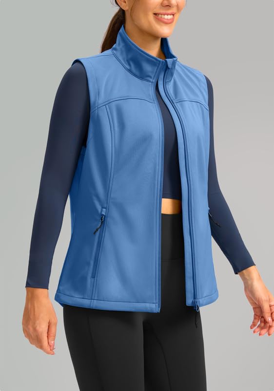 Soothfeel Women's Vest with 4 Pockets Lightweight Jacket Hiking Travel - color: Light Blue, size: Small