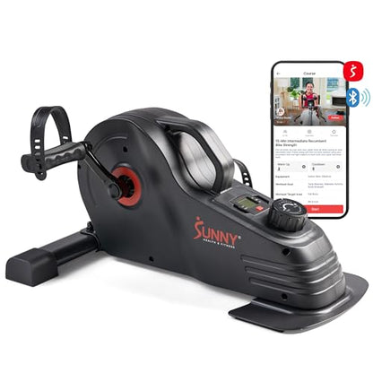 Sunny Health & Fitness 2-in-1 Smart Magnetic Pedal Exerciser, Compact Indoor Under-Desk Mini Exercise Bike for Full Body Cardio Workout and Physical Therapy, Free SunnyFit Training App Connection - color: Black