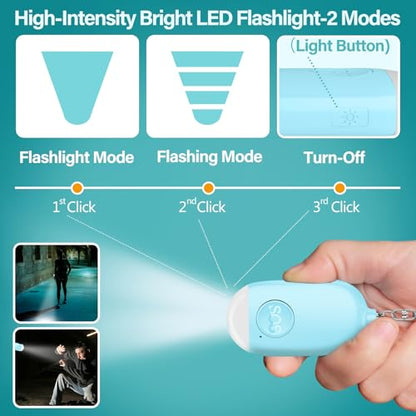 Hion Personal Safety Alarm for Women, Rechargeable 130dB Self Defense Alarm Keychain with LED Flashlight, Emergency Safe Sound Security for Children Elderly College Girls Men, Blue - color: Blue