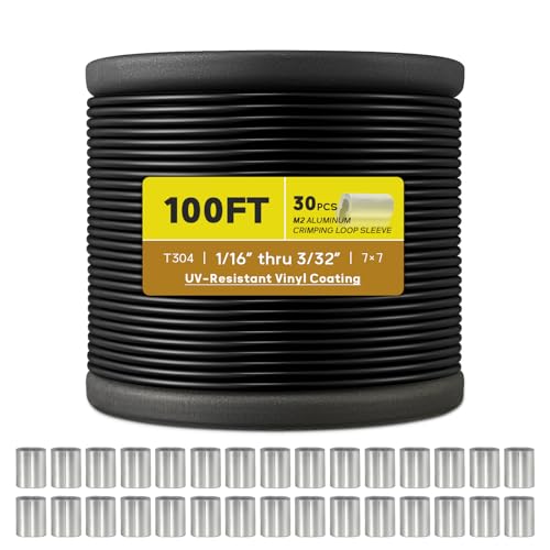 Vinyl Coated Wire Rope 3/32", 100FT 304 Stainless Steel Cable - size: 100FT