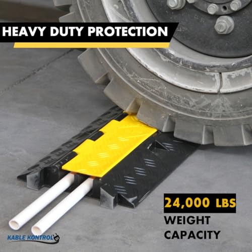 Kable Kontrol Atlas Heavy Duty Cable Protector Ramp - 2 Channel Bulk Wholesale Pallet - 60 Pcs - 40” Long Black & Yellow - 24,000 Lbs Capacity - Rubber Speed Bump Wire Protector Cord Cover - CP9987 - size: 2 Channel - 40" - 60 Units