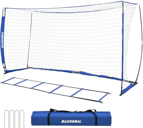 BaseGoal Soccer Goal for Backyard,with Bow Frame and Agility Ladder - size: 12x6 ft