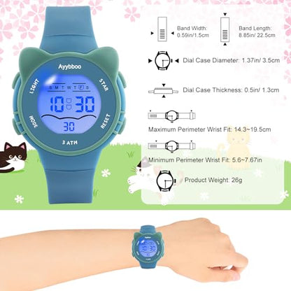Kids Waterproof Watch 7 Color Light Alarm - color: blue