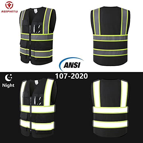 Safety Vest for Men Women Reflective Construction Vest Hi Vis ANSI Standard - color: H-black, size: XX-Large