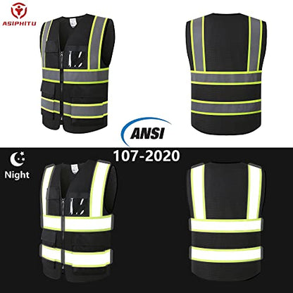 Safety Vest for Men Women Reflective Construction Vest Hi Vis ANSI Standard - color: H-black, size: 4X-Large